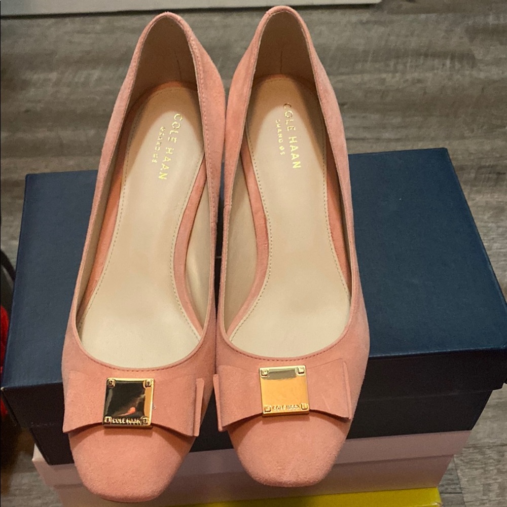 Cole Haan Pink Heels with Gold Accent